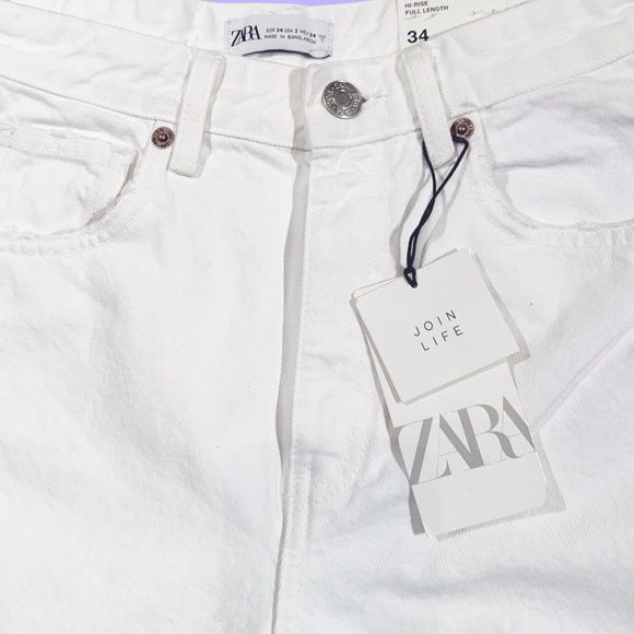 Women's Zara Hi-Rise Full Length Wide Leg White Denim Raw Hem Size 2/34L NWT - Picture 8 of 13